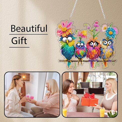 Diamond Art Kit for Adult, 5D Diamond Art Painting Window Pendants Home Garden Wall Hanging Kits Hanging Ornament, DIY Acrylic Double Sided Ornaments (Bird) in Kuwait