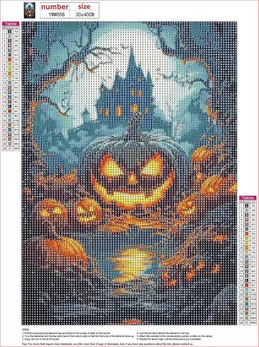MXJSUA Halloween Pumpkins DIY Diamond Painting Kits للبالغين ، اللوحة الفنية للأحجار الكريمة للمبتدئين ، صورة مسكونة الماس مع هدية حفر مستديرة كاملة ، 12 × 16 بوصة in Saudi Arabia