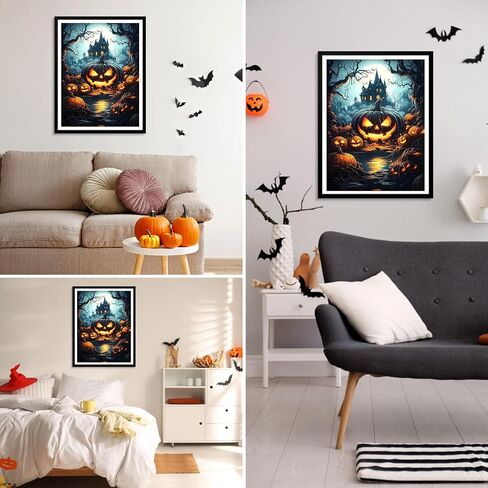MXJSUA Halloween Pumpkins DIY Diamond Painting Kits للبالغين ، اللوحة الفنية للأحجار الكريمة للمبتدئين ، صورة مسكونة الماس مع هدية حفر مستديرة كاملة ، 12 × 16 بوصة in Saudi Arabia