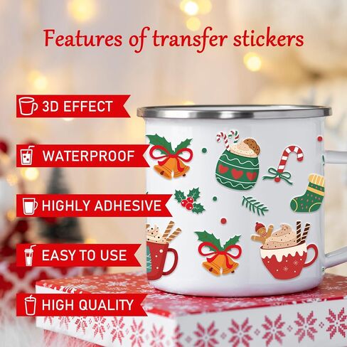 Christmas UV DTF Cup Wrap - 8 Sheets Merry Christmas UV DTF Cup Wraps for 16 oz, Gnome Candy Hot Cocoa Uvdtf Decals, Waterproof Rub on Transfer Stickers for Glass in Saudi Arabia