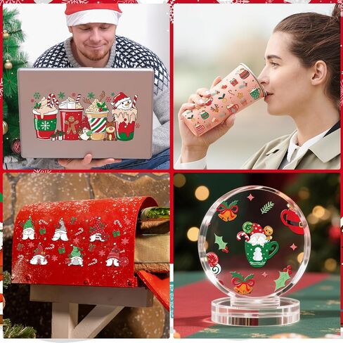 Christmas UV DTF Cup Wrap - 8 Sheets Merry Christmas UV DTF Cup Wraps for 16 oz, Gnome Candy Hot Cocoa Uvdtf Decals, Waterproof Rub on Transfer Stickers for Glass in Saudi Arabia