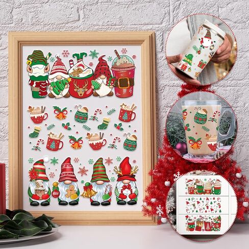 Christmas UV DTF Cup Wrap - 8 Sheets Merry Christmas UV DTF Cup Wraps for 16 oz, Gnome Candy Hot Cocoa Uvdtf Decals, Waterproof Rub on Transfer Stickers for Glass in Saudi Arabia