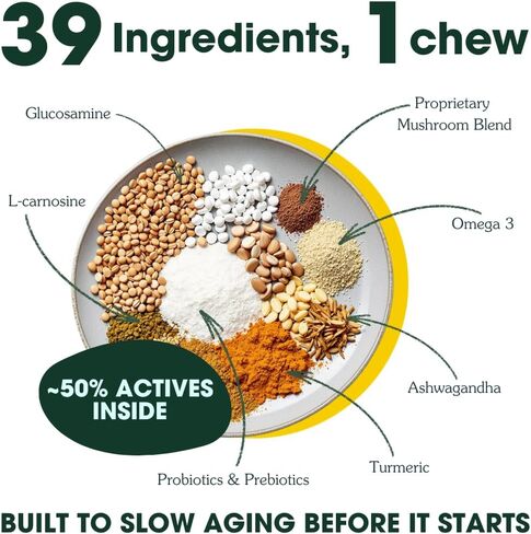ARTERRA LENGEVITY Multivitamin للكلاب-مكونات نشطة بنسبة 50 ٪-مضغ ناعم يوميًا من أجل الأمعاء والدماغ والصحة المفاصل-المكملات من الدرجة البشرية | 30 العد in Saudi Arabia