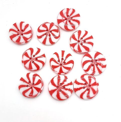 50Pcs 1 inch Red White Buttons for Crafts Striped Peppermint Candy Round Christmas Button Xmas White Red Craft Button for Crafting Sewing Clothing DIY Decor in Kuwait