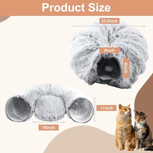 سرير نفق القط القط أفخم للقطط الداخلية ، ألعاب نفق دونات مع وسادة قابلة للفصل وقابلة للغسل ، ملعب كهف بيكابو لأرانب هريرة مخبأ مع كرات ألعاب القط و 6 مثبتات إضافية in Kuwait
