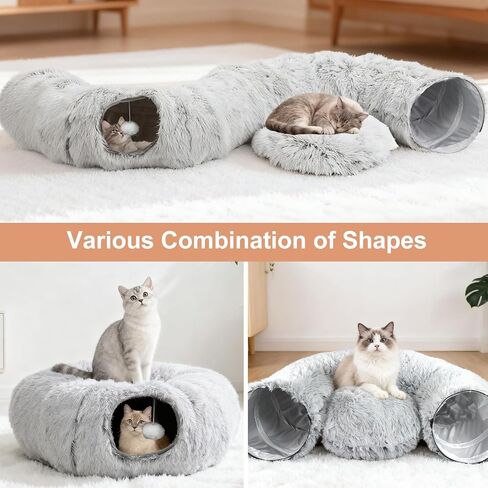 سرير نفق القط القط أفخم للقطط الداخلية ، ألعاب نفق دونات مع وسادة قابلة للفصل وقابلة للغسل ، ملعب كهف بيكابو لأرانب هريرة مخبأ مع كرات ألعاب القط و 6 مثبتات إضافية in Kuwait