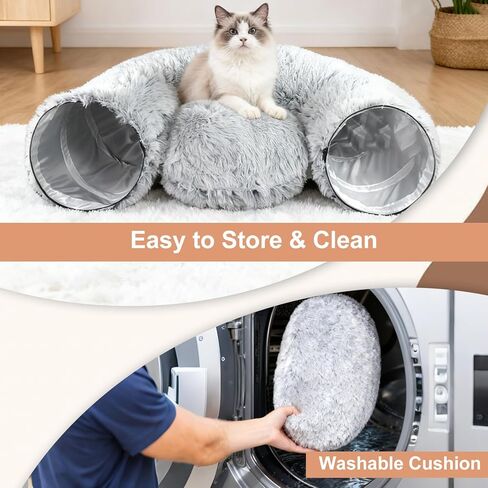 سرير نفق القط القط أفخم للقطط الداخلية ، ألعاب نفق دونات مع وسادة قابلة للفصل وقابلة للغسل ، ملعب كهف بيكابو لأرانب هريرة مخبأ مع كرات ألعاب القط و 6 مثبتات إضافية in Kuwait