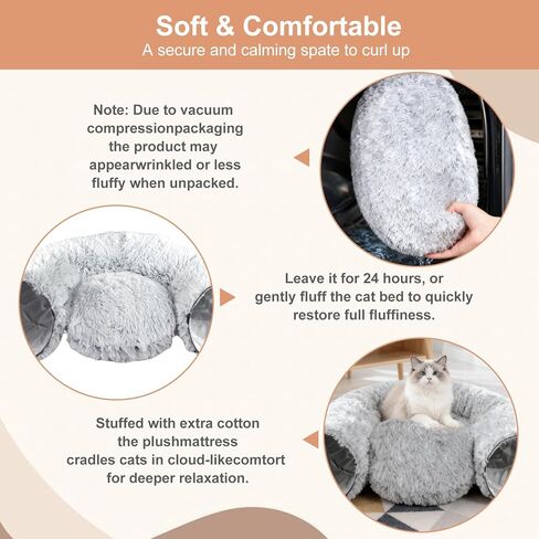 سرير نفق القط القط أفخم للقطط الداخلية ، ألعاب نفق دونات مع وسادة قابلة للفصل وقابلة للغسل ، ملعب كهف بيكابو لأرانب هريرة مخبأ مع كرات ألعاب القط و 6 مثبتات إضافية in Kuwait