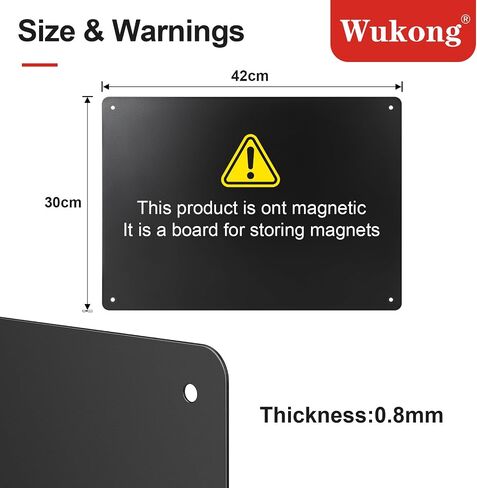 Wukong A3 Black Magnetic Board, 42 x 30 cm (17" x 11") Magnetic Bulletin Board for Wall, Refrigerator, Cabinet, Office, Kitchen, 0.8mm Thick, Includes 8 Pcs Dual Lock Tape & Screws in Kuwait