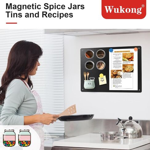Wukong A3 Black Magnetic Board, 42 x 30 cm (17" x 11") Magnetic Bulletin Board for Wall, Refrigerator, Cabinet, Office, Kitchen, 0.8mm Thick, Includes 8 Pcs Dual Lock Tape & Screws in Kuwait