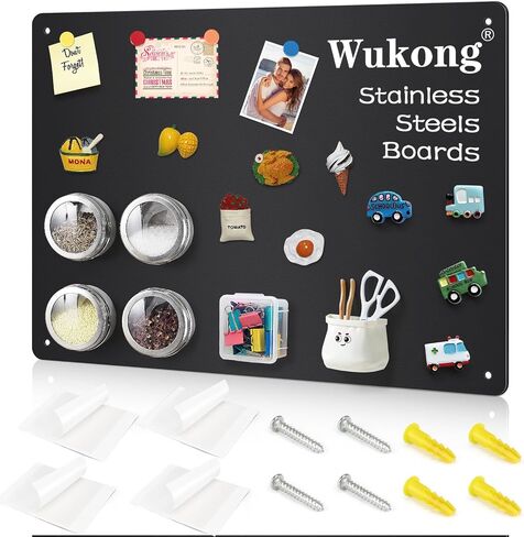 Wukong A3 Black Magnetic Board, 42 x 30 cm (17" x 11") Magnetic Bulletin Board for Wall, Refrigerator, Cabinet, Office, Kitchen, 0.8mm Thick, Includes 8 Pcs Dual Lock Tape & Screws in Kuwait