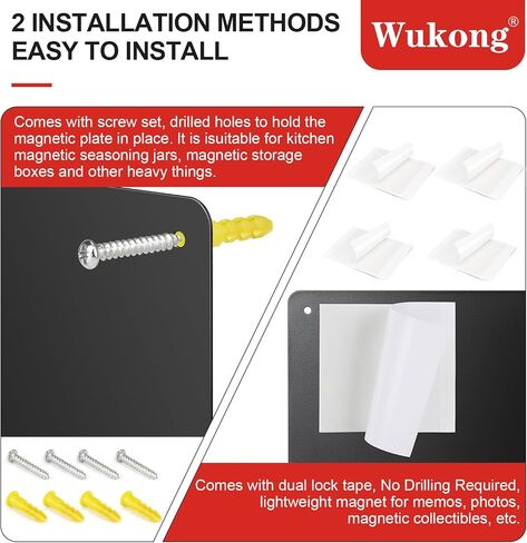 Wukong A3 Black Magnetic Board, 42 x 30 cm (17" x 11") Magnetic Bulletin Board for Wall, Refrigerator, Cabinet, Office, Kitchen, 0.8mm Thick, Includes 8 Pcs Dual Lock Tape & Screws in Kuwait
