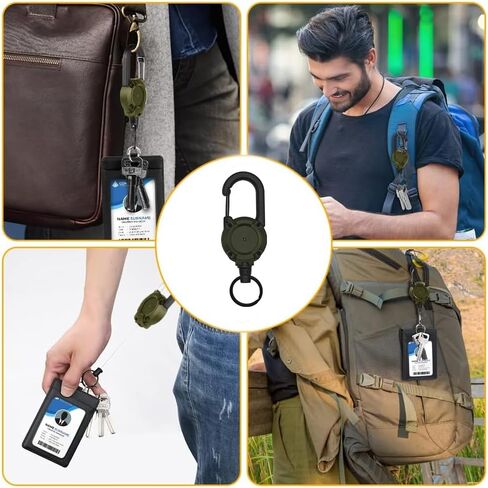 2 حزمة سلسلة مفاتيح قابلة للسحب ، حامل شارة Carabiner ، حامل شارة الهوية التكتيكية مقطع Carabiner مع الإغلاق المغناطيسي ، والفولاذ المقاوم للصدأ 60 سم للرجال ، الجيب 3 ملحق in Saudi Arabia