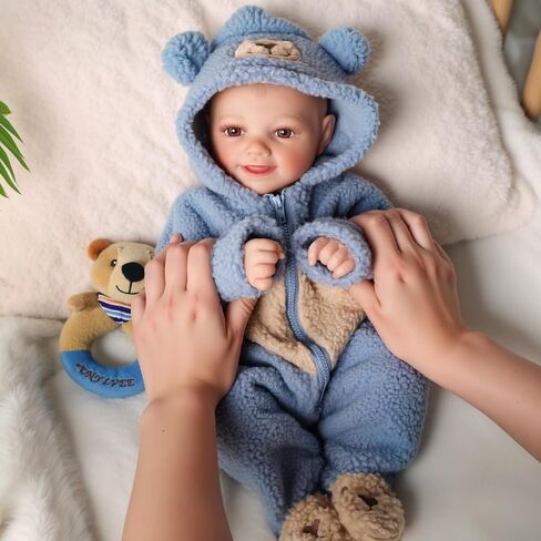 BABESIDE Realistic Baby Doll Boy, 17 Inch Lifelike Newborn Real Life Poseable Reborn Doll for Boy Soft Vinyl and Cloth Body Baby Dolls with Clothes and Toy Gift for Kids Age 3+ in Saudi Arabia