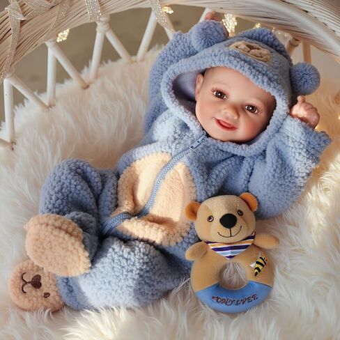 BABESIDE Realistic Baby Doll Boy, 17 Inch Lifelike Newborn Real Life Poseable Reborn Doll for Boy Soft Vinyl and Cloth Body Baby Dolls with Clothes and Toy Gift for Kids Age 3+ in Saudi Arabia