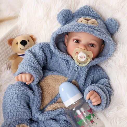 BABESIDE Realistic Baby Doll Boy, 17 Inch Lifelike Newborn Real Life Poseable Reborn Doll for Boy Soft Vinyl and Cloth Body Baby Dolls with Clothes and Toy Gift for Kids Age 3+ in Saudi Arabia