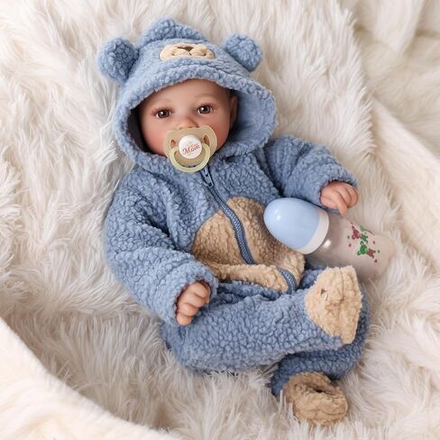 BABESIDE Realistic Baby Doll Boy, 17 Inch Lifelike Newborn Real Life Poseable Reborn Doll for Boy Soft Vinyl and Cloth Body Baby Dolls with Clothes and Toy Gift for Kids Age 3+ in Saudi Arabia