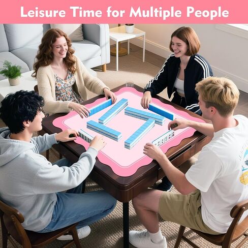 22" Mini Mahjong Mat for Travel – Cute Scalloped Edge, Anti-Slip & Noise-Reducing – Portable Pink Game Mat for Dominoes, Tiles & Card Games in Kuwait