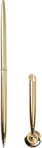 Metal Desk Pen with Stand, Gold Pen And Stand Round Holder Signing Set Attached To Base Stands For Wedding Office Pens Ballpoint Pens Set Metal Ballpoint Attached Base Stand Desk in Saudi Arabia