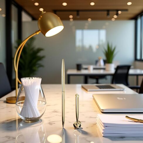 Metal Desk Pen with Stand, Gold Pen And Stand Round Holder Signing Set Attached To Base Stands For Wedding Office Pens Ballpoint Pens Set Metal Ballpoint Attached Base Stand Desk in Saudi Arabia