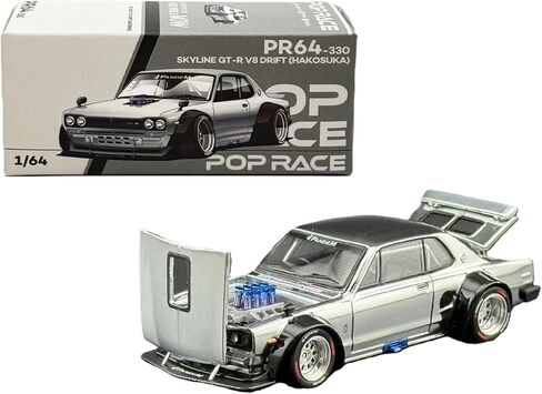 1:64 Diecast Model Car متوافق مع Nissan Skyline GT-R V8 Drift (Hakosuka) Silver Chrome Hong Kong Car Salon 2025 Limited Edition by Pop Race PR640330 in Saudi Arabia