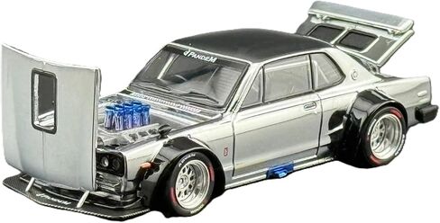1:64 Diecast Model Car متوافق مع Nissan Skyline GT-R V8 Drift (Hakosuka) Silver Chrome Hong Kong Car Salon 2025 Limited Edition by Pop Race PR640330 in Saudi Arabia