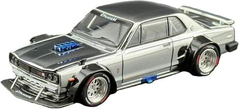 1:64 Diecast Model Car متوافق مع Nissan Skyline GT-R V8 Drift (Hakosuka) Silver Chrome Hong Kong Car Salon 2025 Limited Edition by Pop Race PR640330 in Saudi Arabia