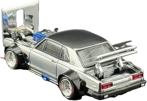 1:64 Diecast Model Car متوافق مع Nissan Skyline GT-R V8 Drift (Hakosuka) Silver Chrome Hong Kong Car Salon 2025 Limited Edition by Pop Race PR640330 in Saudi Arabia