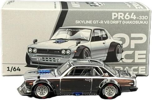 1:64 Diecast Model Car متوافق مع Nissan Skyline GT-R V8 Drift (Hakosuka) Silver Chrome Hong Kong Car Salon 2025 Limited Edition by Pop Race PR640330 in Saudi Arabia