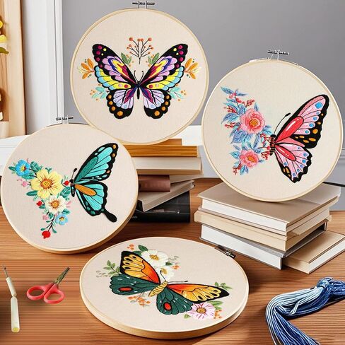 4 حزمة تطريز مجموعة للمبتدئين ، طقم بداية للبالغين ، أدوات خياطة متقاطعة مع أنماط مختومة للزهور ، طوق ، أدوات ، مؤشرات ترابط ملونة مع إبر ، تعليمات خطوة بخطوة ، هدية عاشق اليدين in Kuwait
