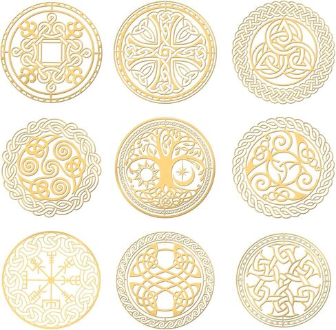 OLYCRAFT 9pcs 1.6x1.6 Inch Celtic Symbol Stickers Cross Knot Stickers Self Adhesive Gold Metal Stickers Triple Spiral Metal Stickers for Scrapbooks DIY Crafts Phone Decoration in Saudi Arabia