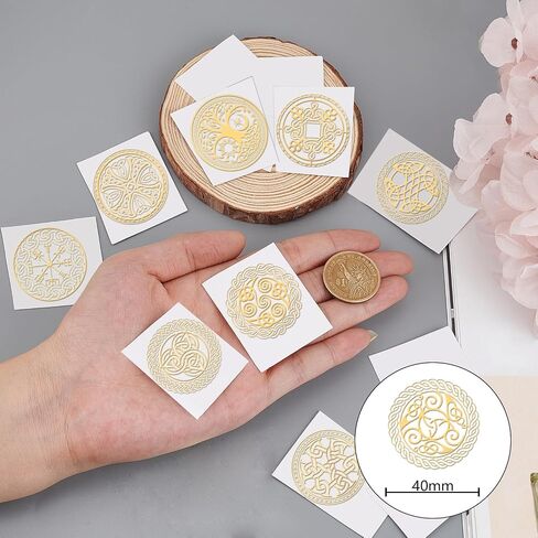 OLYCRAFT 9pcs 1.6x1.6 Inch Celtic Symbol Stickers Cross Knot Stickers Self Adhesive Gold Metal Stickers Triple Spiral Metal Stickers for Scrapbooks DIY Crafts Phone Decoration in Saudi Arabia