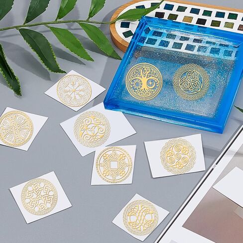 OLYCRAFT 9pcs 1.6x1.6 Inch Celtic Symbol Stickers Cross Knot Stickers Self Adhesive Gold Metal Stickers Triple Spiral Metal Stickers for Scrapbooks DIY Crafts Phone Decoration in Saudi Arabia