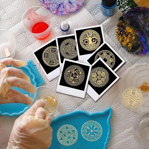 OLYCRAFT 9pcs 1.6x1.6 Inch Celtic Symbol Stickers Cross Knot Stickers Self Adhesive Gold Metal Stickers Triple Spiral Metal Stickers for Scrapbooks DIY Crafts Phone Decoration in Saudi Arabia