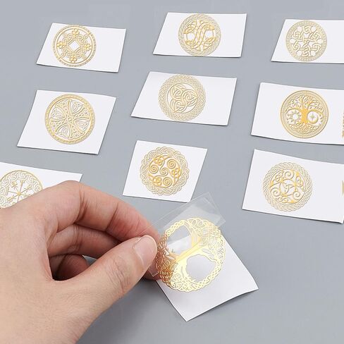 OLYCRAFT 9pcs 1.6x1.6 Inch Celtic Symbol Stickers Cross Knot Stickers Self Adhesive Gold Metal Stickers Triple Spiral Metal Stickers for Scrapbooks DIY Crafts Phone Decoration in Saudi Arabia