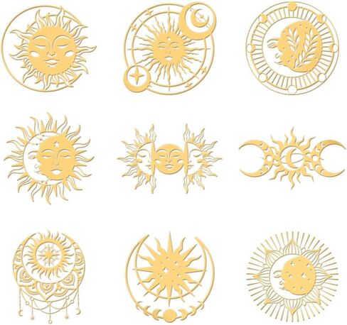 OLYCRAFT 9pcs 1.6x1.6 Inch Sun and Moon Metal Stickers Star Leaf Self Adhesive Gold Stickers Sun Theme Metal Gold Stickers for Scrapbooks DIY Resin Crafts Phone Decor in Saudi Arabia