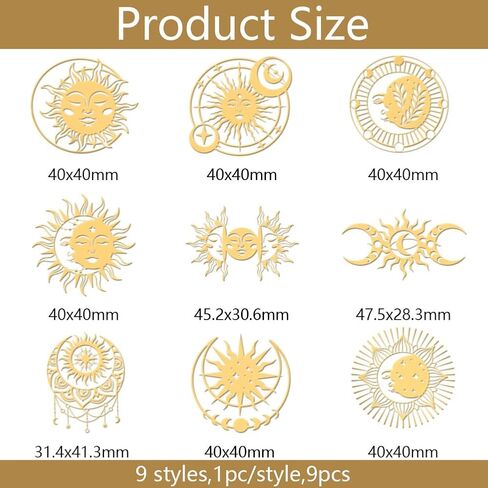 OLYCRAFT 9pcs 1.6x1.6 Inch Sun and Moon Metal Stickers Star Leaf Self Adhesive Gold Stickers Sun Theme Metal Gold Stickers for Scrapbooks DIY Resin Crafts Phone Decor in Saudi Arabia