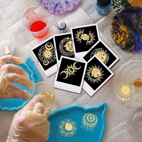 OLYCRAFT 9pcs 1.6x1.6 Inch Sun and Moon Metal Stickers Star Leaf Self Adhesive Gold Stickers Sun Theme Metal Gold Stickers for Scrapbooks DIY Resin Crafts Phone Decor in Saudi Arabia