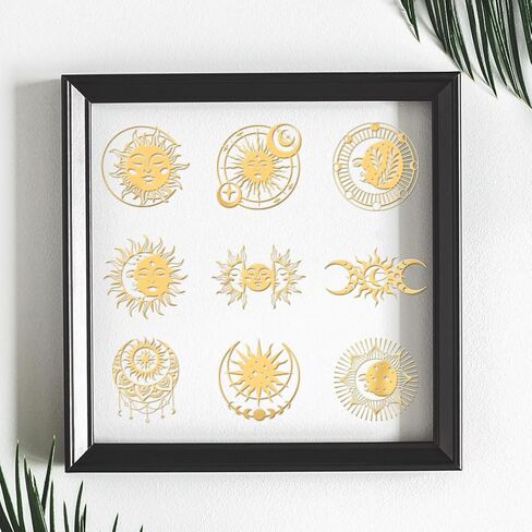 OLYCRAFT 9pcs 1.6x1.6 Inch Sun and Moon Metal Stickers Star Leaf Self Adhesive Gold Stickers Sun Theme Metal Gold Stickers for Scrapbooks DIY Resin Crafts Phone Decor in Saudi Arabia