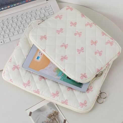 Cute Preppy Y2K Laptop Sleeve Aesthetic Laptop Case Bag Coquette Bow Print Tablet Carrying Office Accessories (Pink,13 Inch) in Kuwait