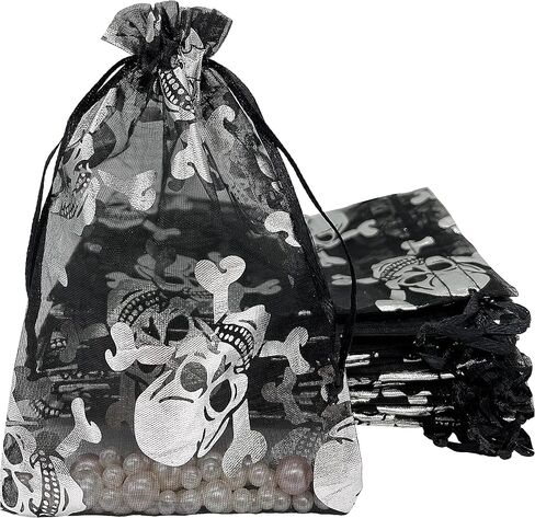 Jexila 100pcs Halloween Organza Bag 4x6,Black Mesh Drawstring Gift Bags Small Halloween Goodie Candy Treat Bags for Kids Tick or Treat Halloween Party Favor Bags in Saudi Arabia