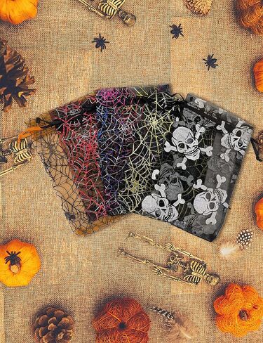 Jexila 100pcs Halloween Organza Bag 4x6,Black Mesh Drawstring Gift Bags Small Halloween Goodie Candy Treat Bags for Kids Tick or Treat Halloween Party Favor Bags in Saudi Arabia