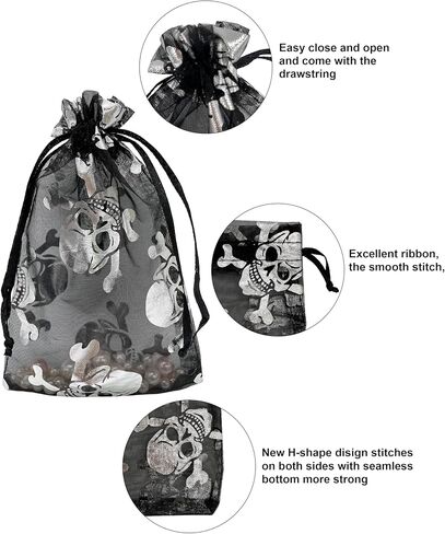 Jexila 100pcs Halloween Organza Bag 4x6,Black Mesh Drawstring Gift Bags Small Halloween Goodie Candy Treat Bags for Kids Tick or Treat Halloween Party Favor Bags in Saudi Arabia