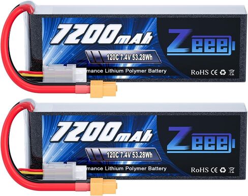 Zeee 2S Lipo Battery 7200mAh 7.4V 120C بطارية ناعمة حزمة مع موصل XT60 لشاحنة RC Car Truck RC Truggy Tank Tank Racing Models (2 Pack) in Saudi Arabia