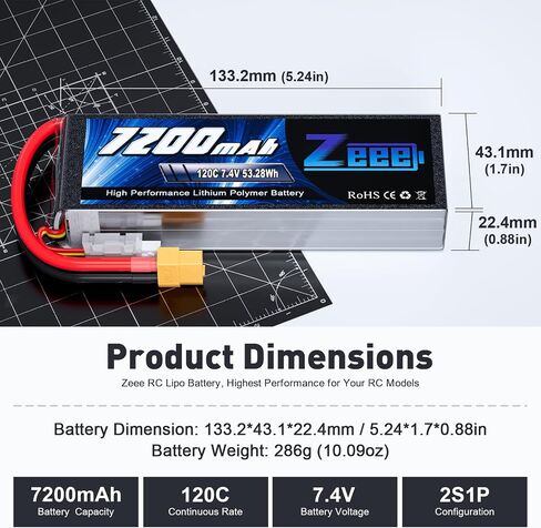 Zeee 2S Lipo Battery 7200mAh 7.4V 120C بطارية ناعمة حزمة مع موصل XT60 لشاحنة RC Car Truck RC Truggy Tank Tank Racing Models (2 Pack) in Saudi Arabia