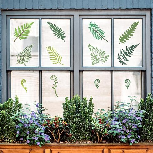 FINGERINSPIRE 9 Pcs Fern Leaves Painting Stencil with Brush 5.9x5.9inch Different Types of Fern Leaf Pattern Drawing Template DIY Decoration Stencil for Painting on Wood Wall Fabric Furniture in Saudi Arabia