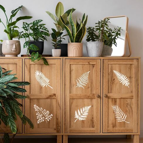 FINGERINSPIRE 9 Pcs Fern Leaves Painting Stencil with Brush 5.9x5.9inch Different Types of Fern Leaf Pattern Drawing Template DIY Decoration Stencil for Painting on Wood Wall Fabric Furniture in Saudi Arabia