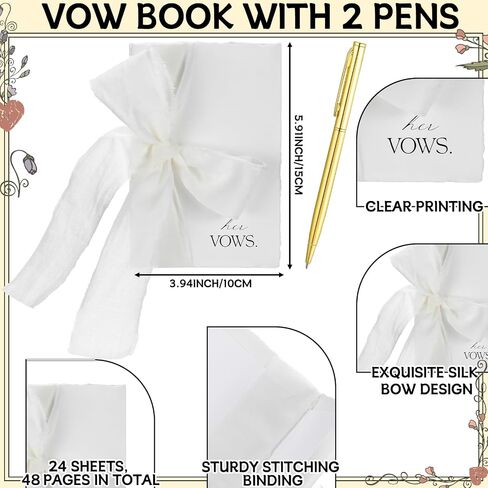 2 Set Wedding Vow Cards with Ribbon and Pens His and Hers Vow Books Paper Notebook for Wedding Keepsake Essentials Elegant Bridal Shower Ceremony Gift(Classic) in Saudi Arabia