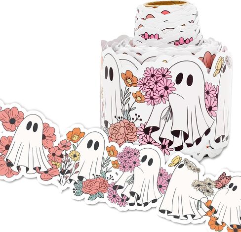 Whaline 65 FT Halloween Bulletin Board Border Boo Ghost Book Floral Die Cut Trim Border Roll for Home Party Class -Chalkboard Window Decor in Saudi Arabia