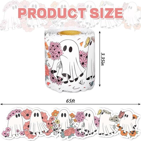 Whaline 65 FT Halloween Bulletin Board Border Boo Ghost Book Floral Die Cut Trim Border Roll for Home Party Class -Chalkboard Window Decor in Saudi Arabia